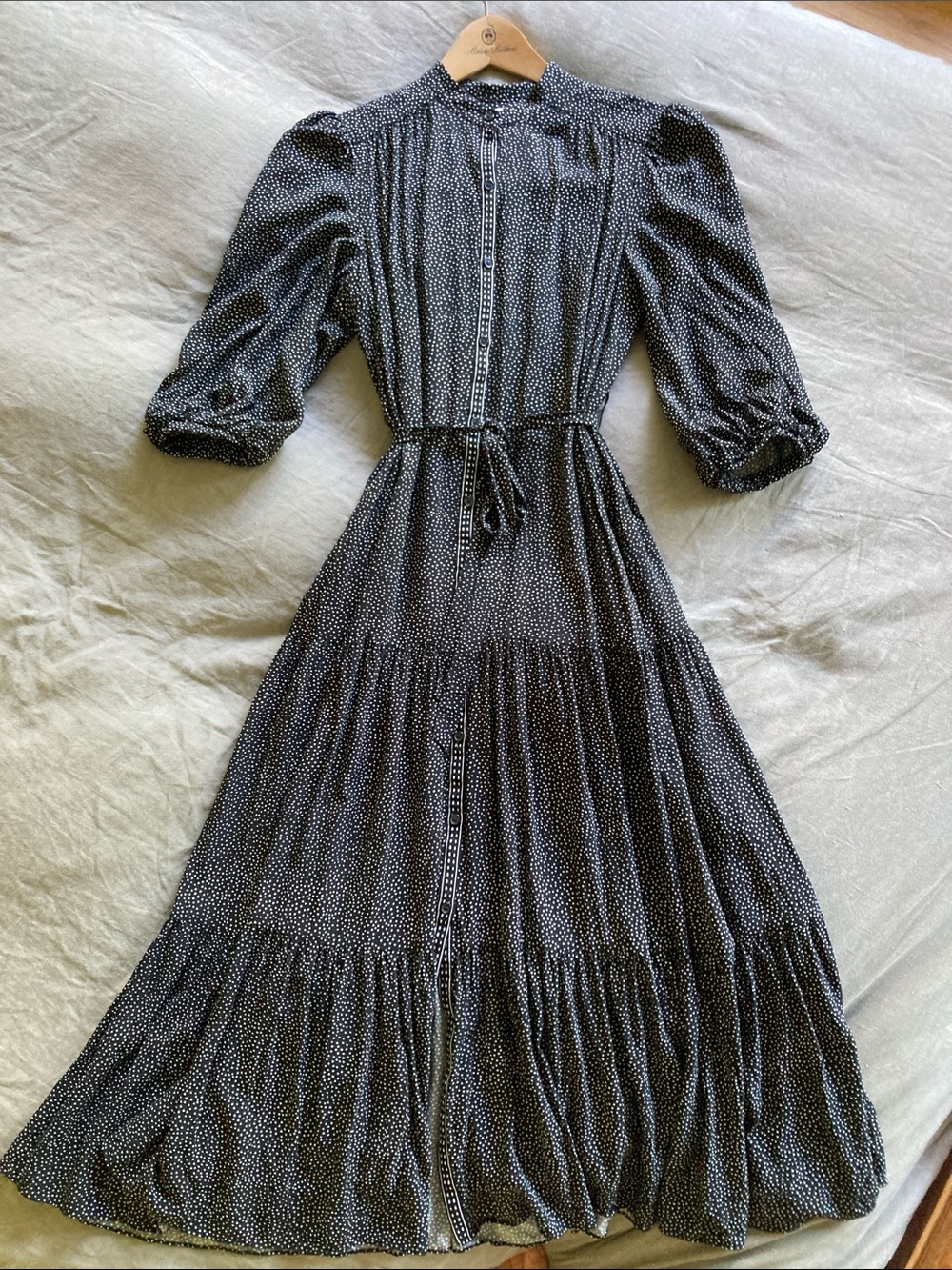 Max Studio Black Maxi Dress with tiny white polka dot print